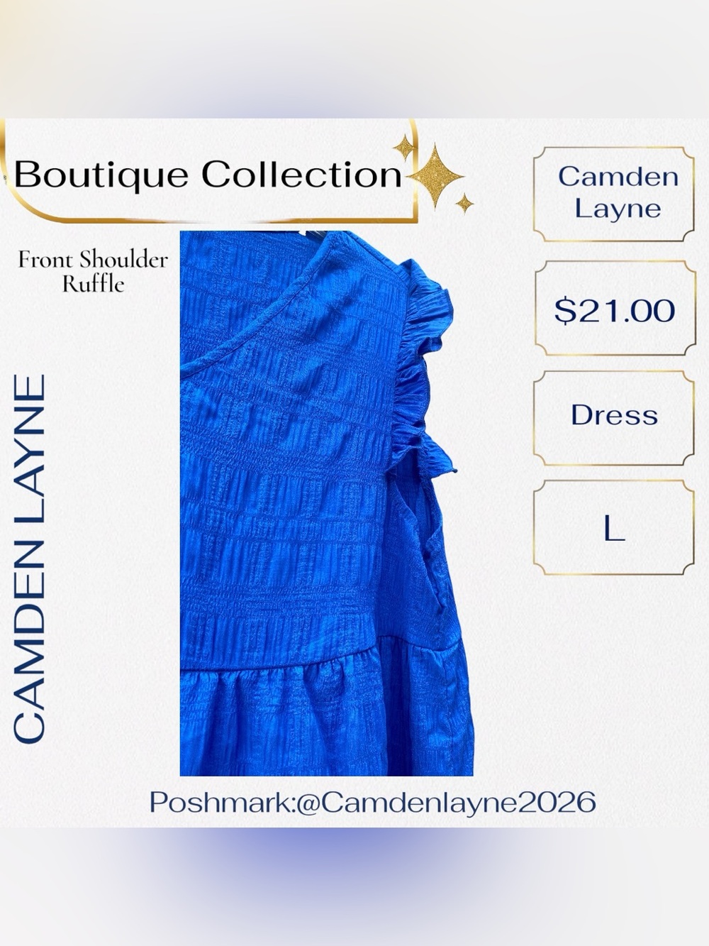 Vivid Blue V-Neck Tiered Maxi Dress - Picture 8 of 8